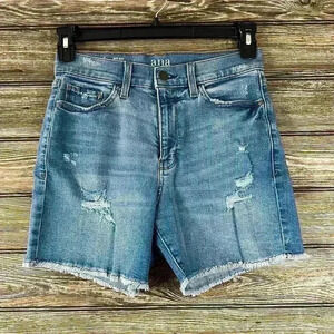 A.N.A. A New Approach Cutoff Frayed Denim Midi Shorts High Rise 5" Inseam Size 6